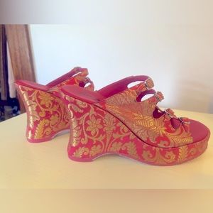 Pink and Gold wedge Heels